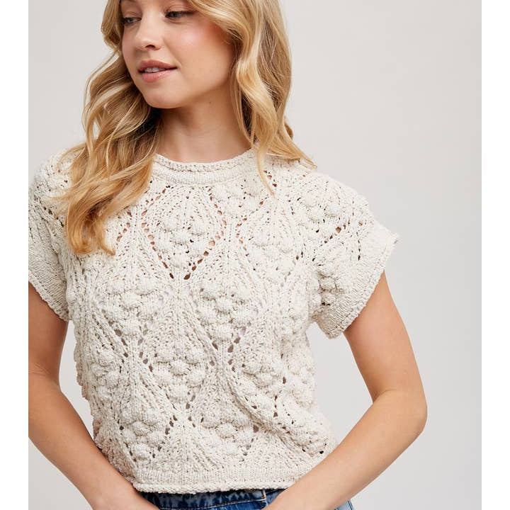 Bluivy Knit Sweater Short Sleeved Pullover natural