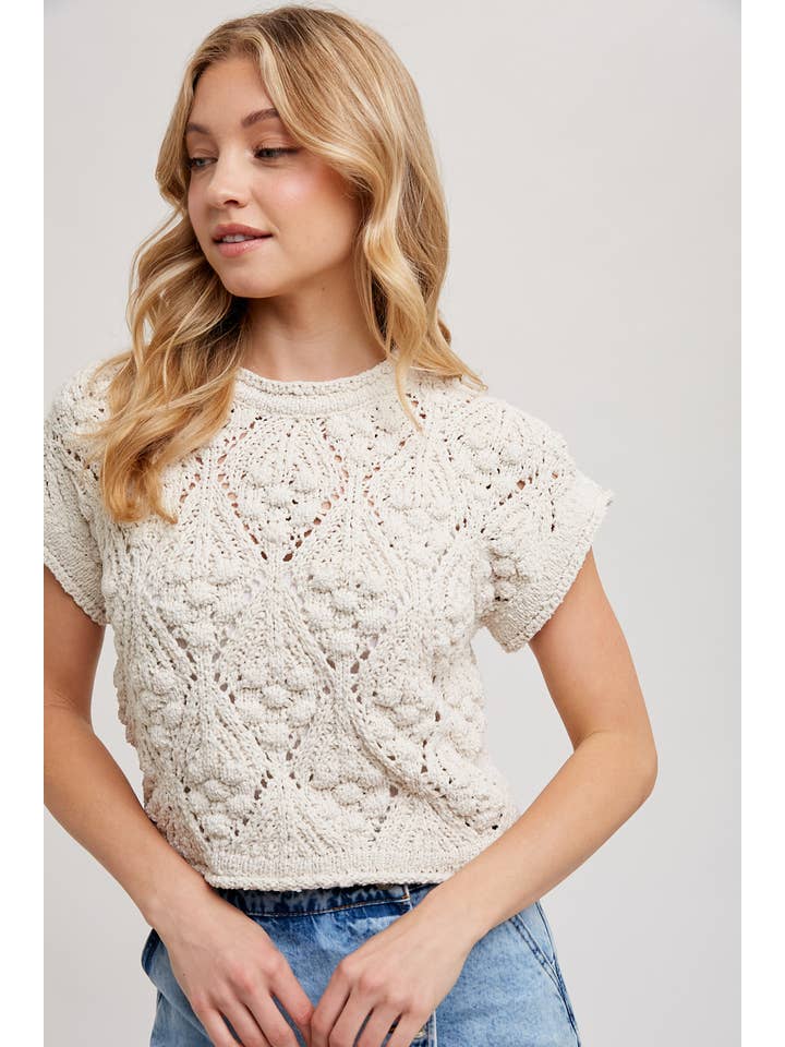 Bluivy Knit Sweater Short Sleeved Pullover natural