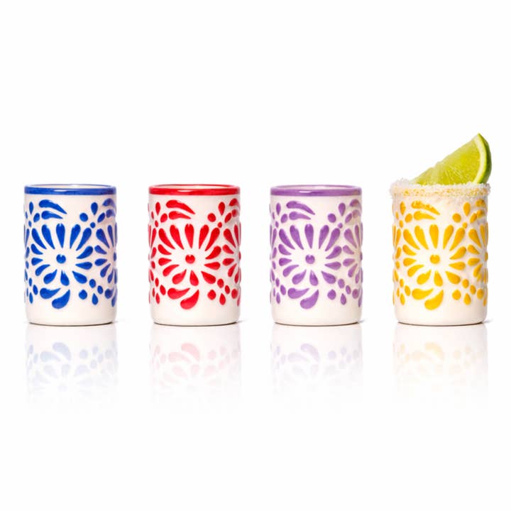 Lemonsoda Tiki Blossom Ceramic Shot Glasses (3oz) Set of 4