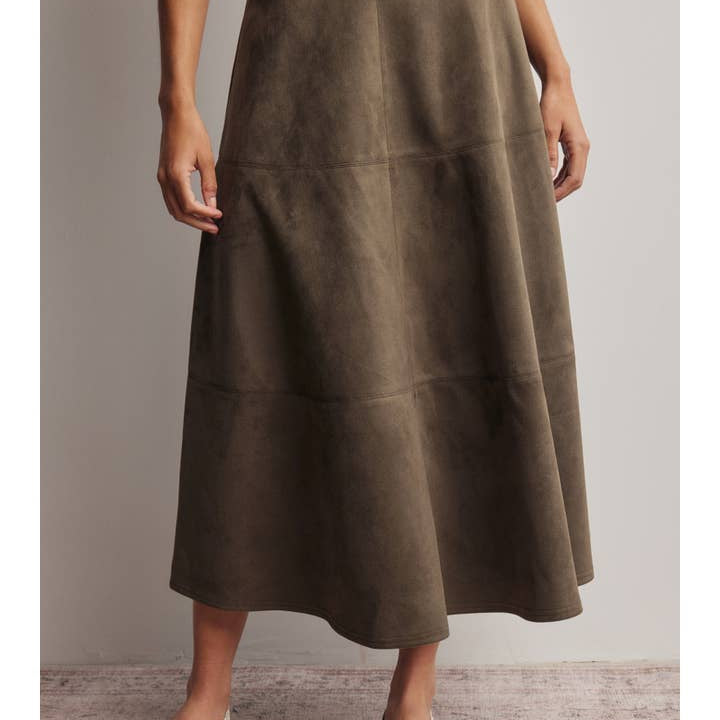 Forte Stretched Suede A-Line Midi Skirt by Forte