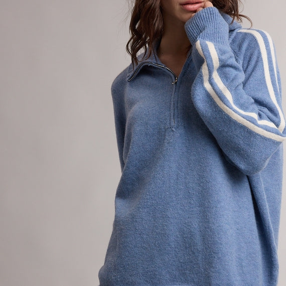Wishlist Apparel Varisty Sport Stripe Half Zip Sweater