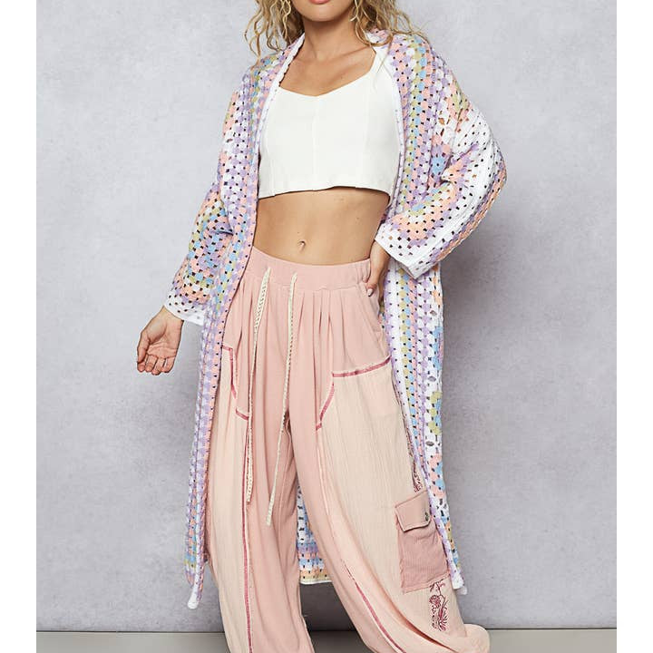 Pol Clothing Long Sleeve Crochet Multi Colored Cardigan by Pol Clothing