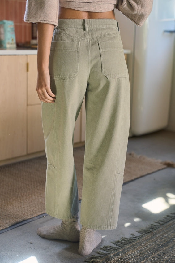 Dottie Dottie Garage Dyed Barrel Leg Denim Jeans in Dusty Sage by Dottie Dottie Garage
