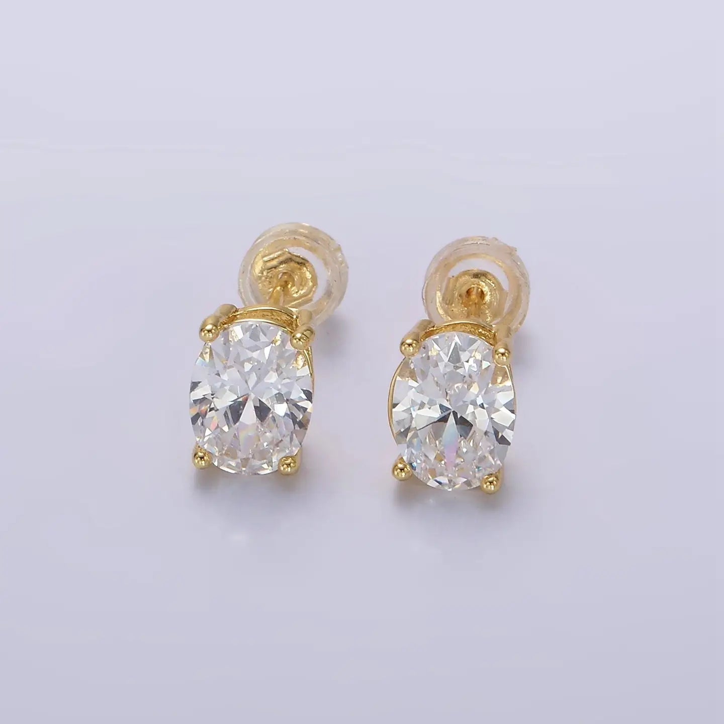 Aim Eternal 14K Gold Filled 8mm Clear Cz Oval Bezel Stud Earrings - Gold