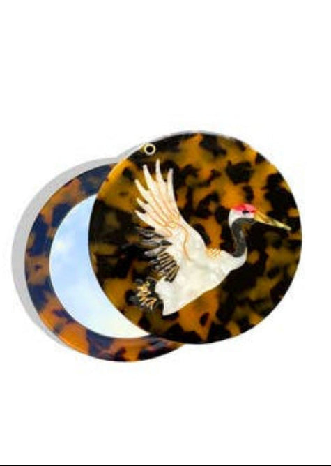Solar Eclipse Hand-Painted Crane Compact Mirror