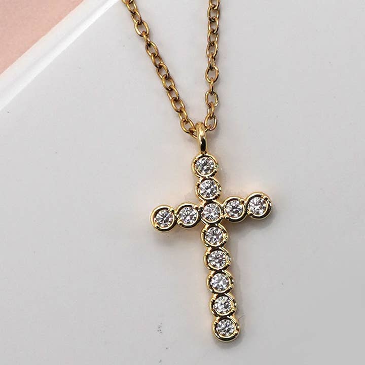 JOSSLYN by Wall to Wall 18K Stainless Steel Tarnish Free Cross Necklace - 40NK9482 - Gold