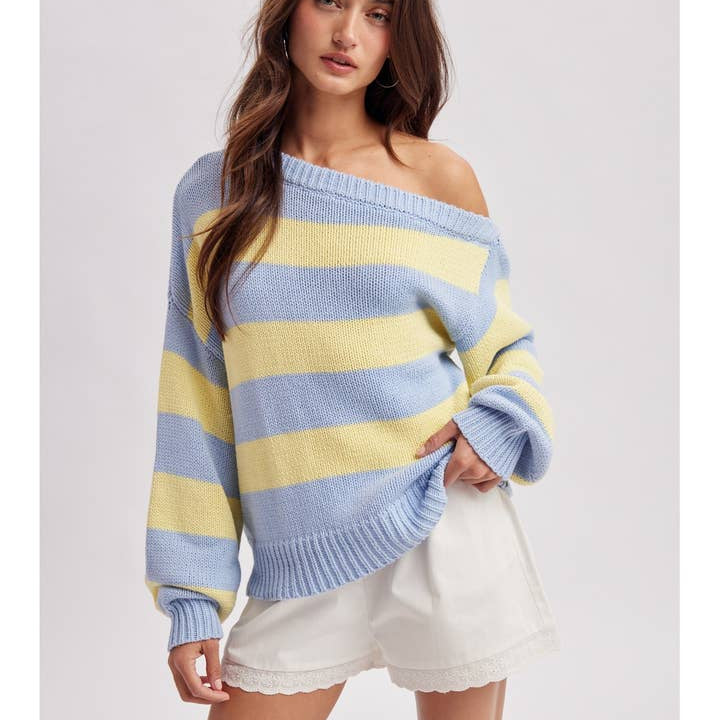 Wishlist Apparel One Shoulder Stripe Sweater