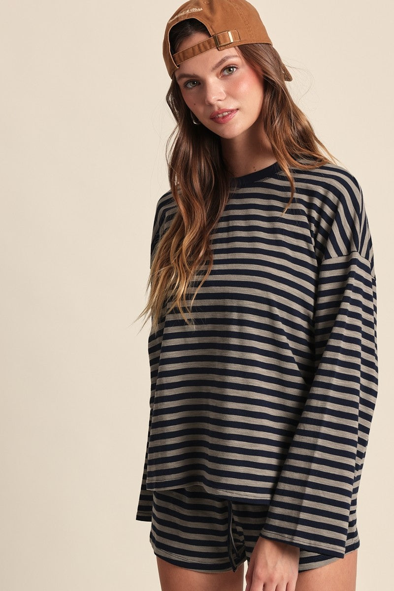 Golden Indrex Long Sleeve Striped Top Navy Stripe - Navy Stripe