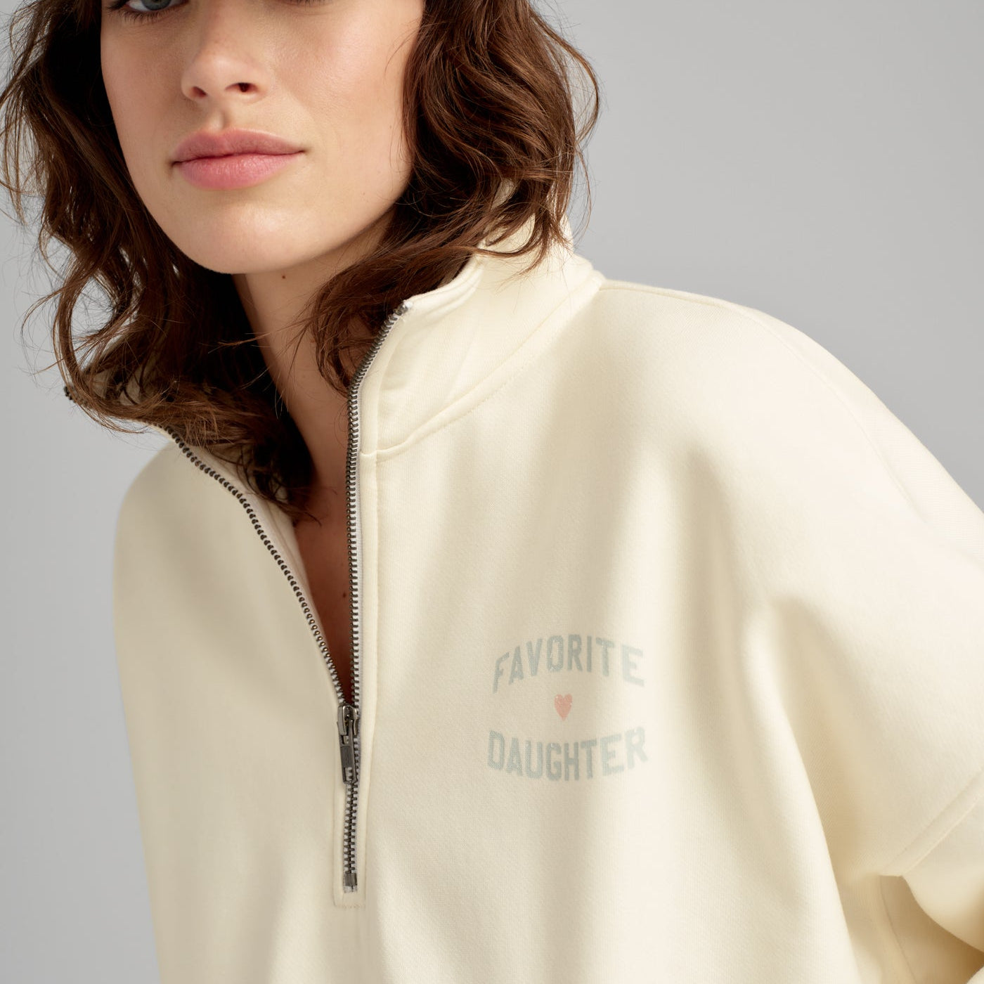 Favorite Daughter Half Zip Sweatshirt Gardenia Light Sage
