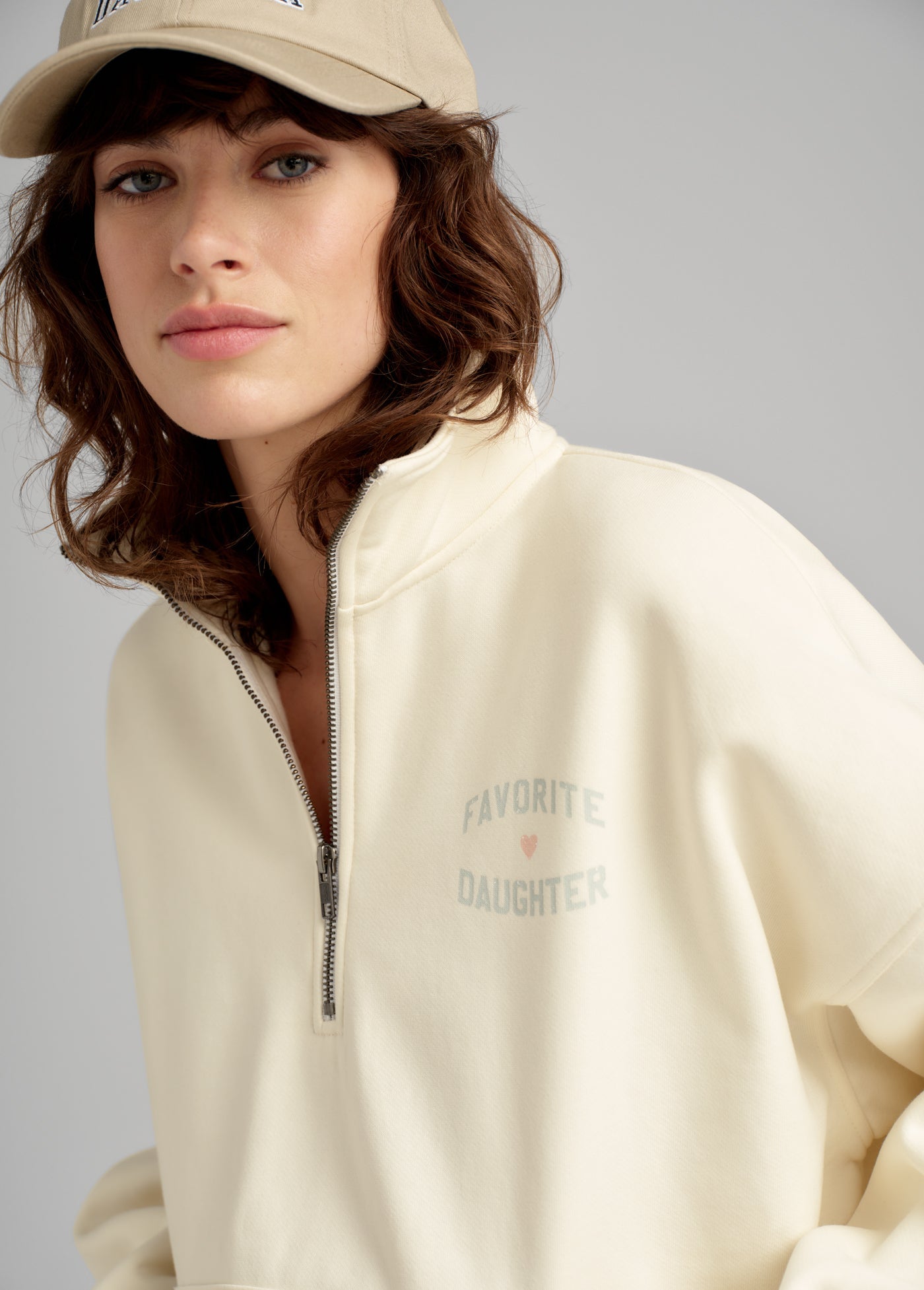 Favorite Daughter Half Zip Sweatshirt Gardenia Light Sage