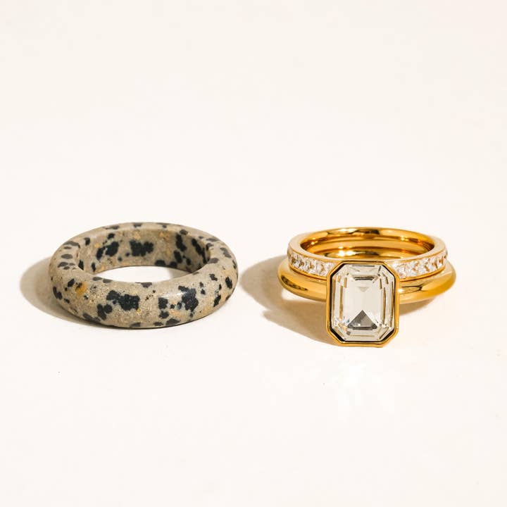 Flanerie by MAIQ Stone 18K Gold Non-Tarnish Dalmatian Stone Mixed Ring Set by Flanerie by MAIQ