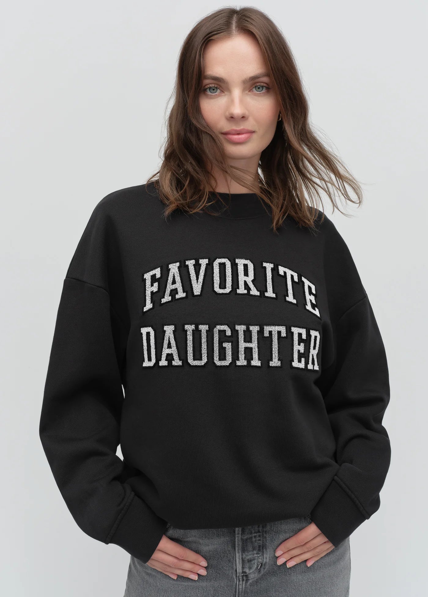 Favorite Daughter Collegiate Embroidery Sweatshirt - Black/Velvet White