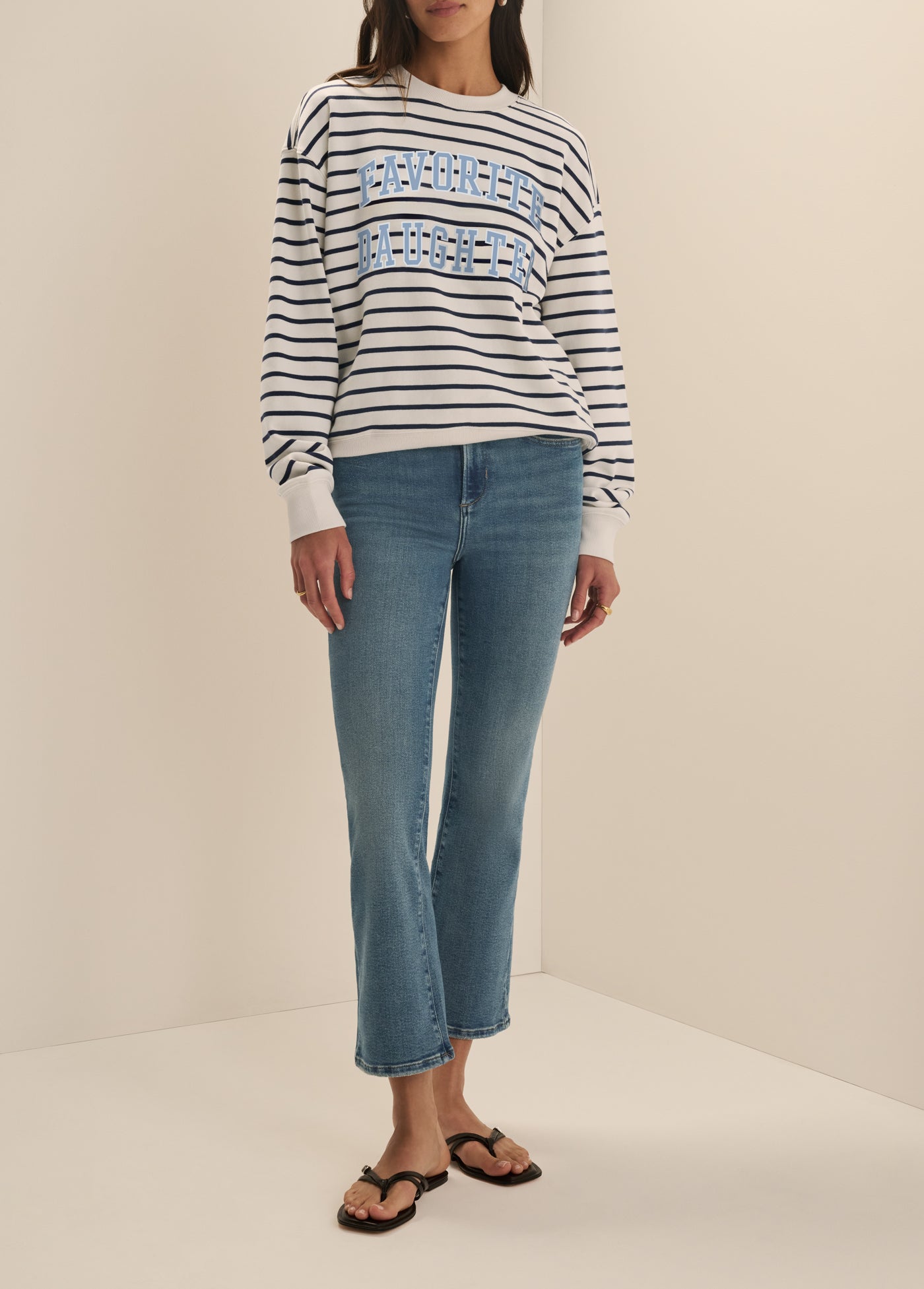 Favorite Daughter The Collegiate Classic Sweatshirt in Navy Stripe/Sea Blue