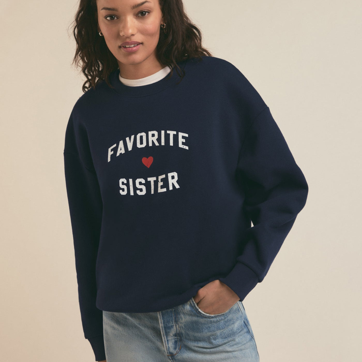 Favorite Daughter - Favorite Sister Heart Logo Sweatshirt navy