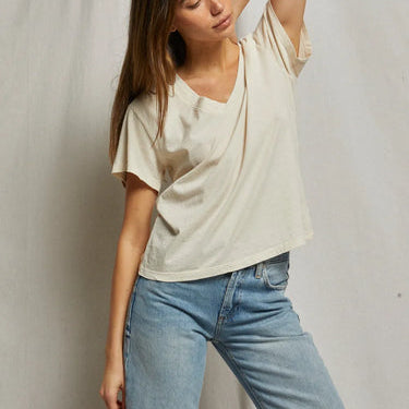 perfectwhitetee Hendrix Cotton Short Sleeve Boxy V-Neck Tee Sugar