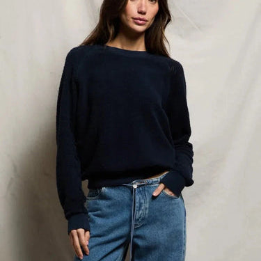 perfectwhitetee Ziggy Inside Out Fleece Long Sleeve Crewneck Sweatshirt Navy
