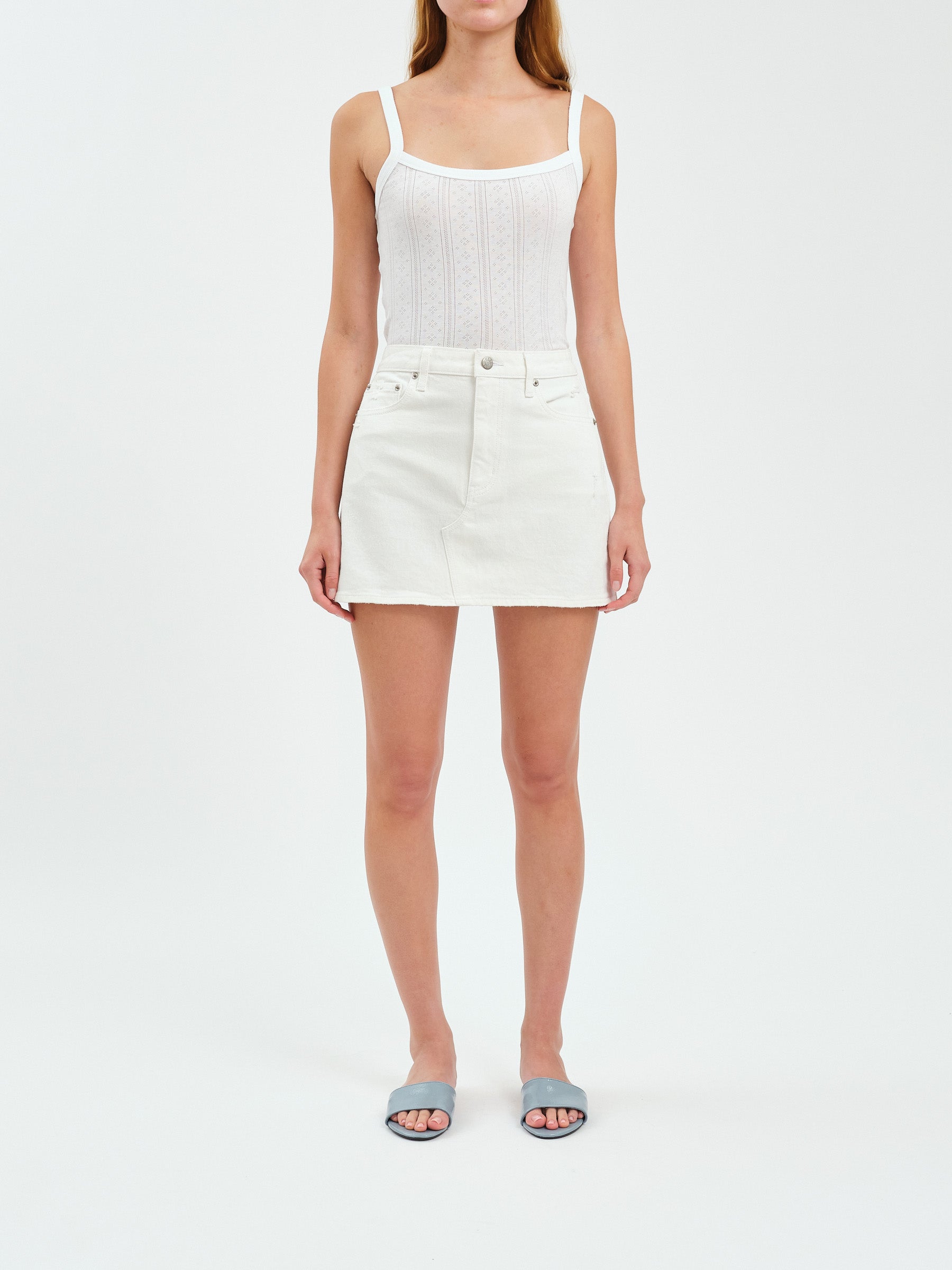 Daze Denim Malibu Mid Waist Mini Skirt In Swan Vintage - Swan Vintage