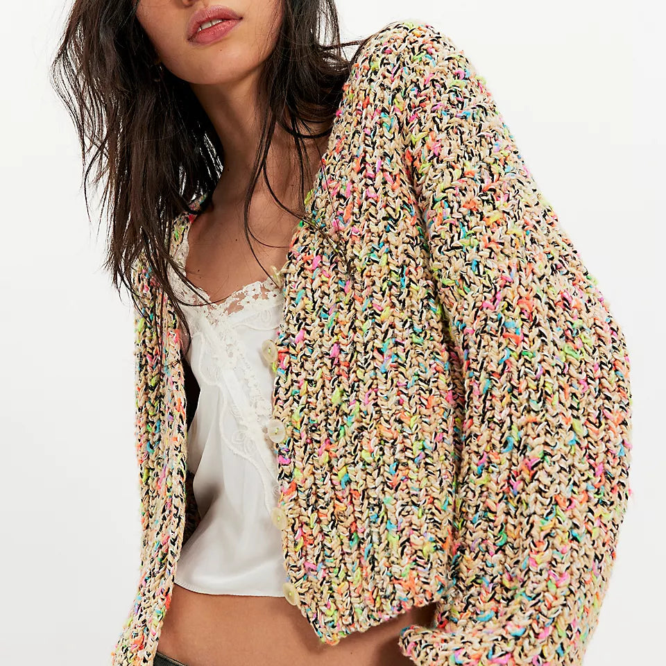 Free People Flea Market Cardigan Neon Sand