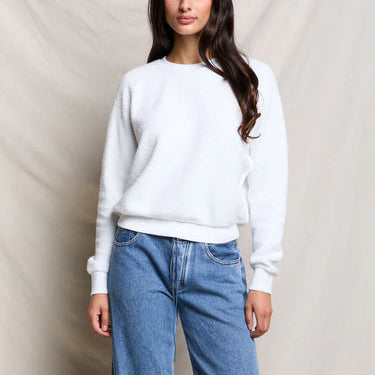 perfectwhitetee Ziggy Inside Out Fleece Long Sleeve Crewneck Sweatshirt White