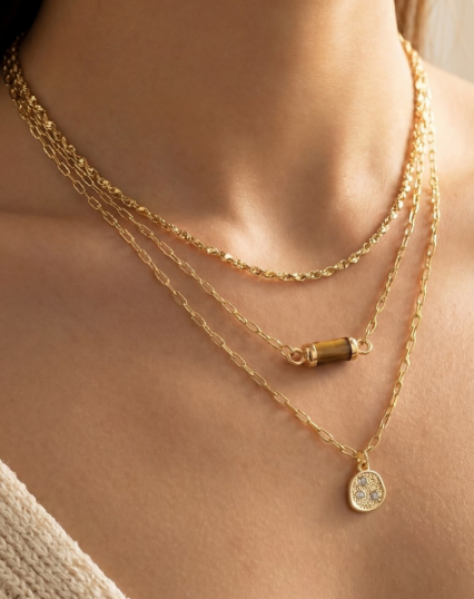 GOLDEN Layered Chain Rectangle Charm Necklace by GOLDEN