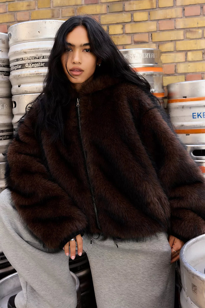 BDG Reversible Fur Jacket Brown