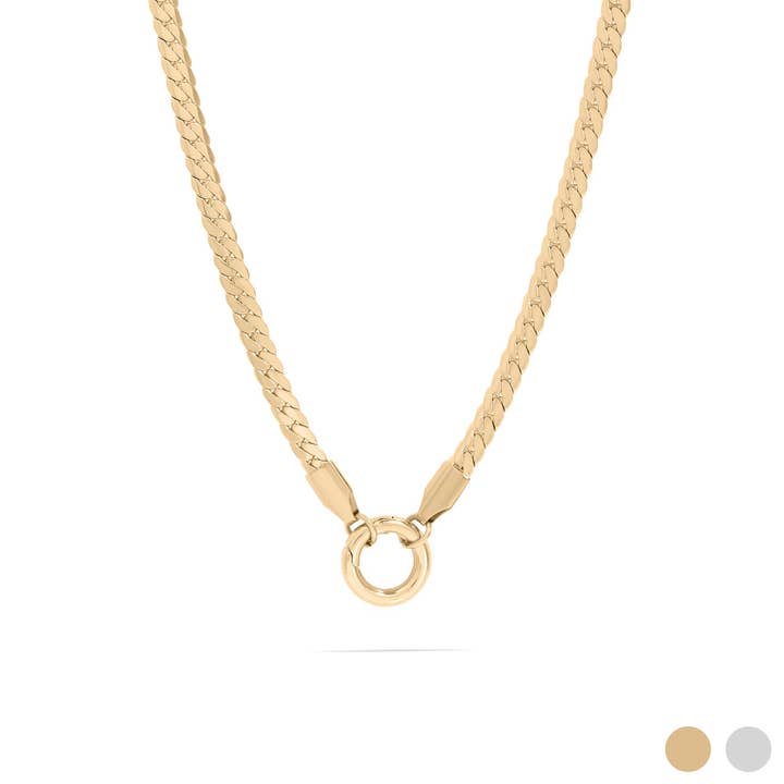 WJW 18K Gold Pvd Stainless Steel Curb Charm Holder Necklace