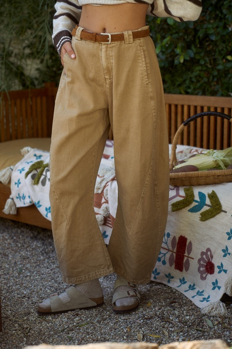Dottie Dottie Garage Washed Barrel Chino Pants in Tan by Dottie Dottie Garage