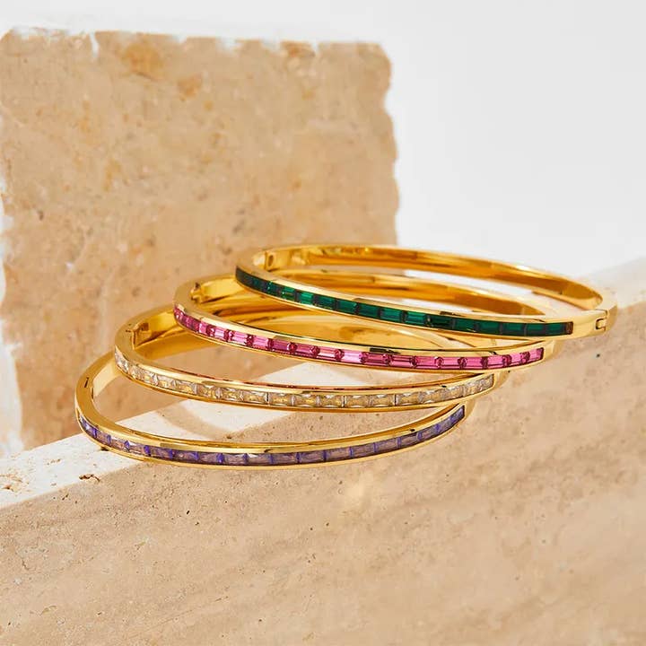 Sweet Cherry Sky Gold Plated Stainless Steel Zircon Inlay Bracelet Bangle