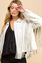 GOLDEN Lucienne Fringed Faux Leather Jacket Off White

