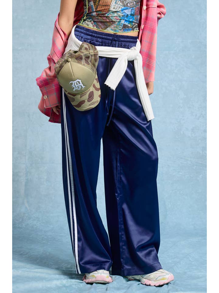 Mimosa Satin Track Pants with Side Stripes