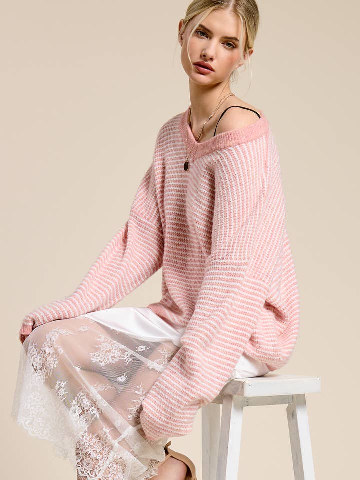 Mimosa Striped V Neck Knit Sweater