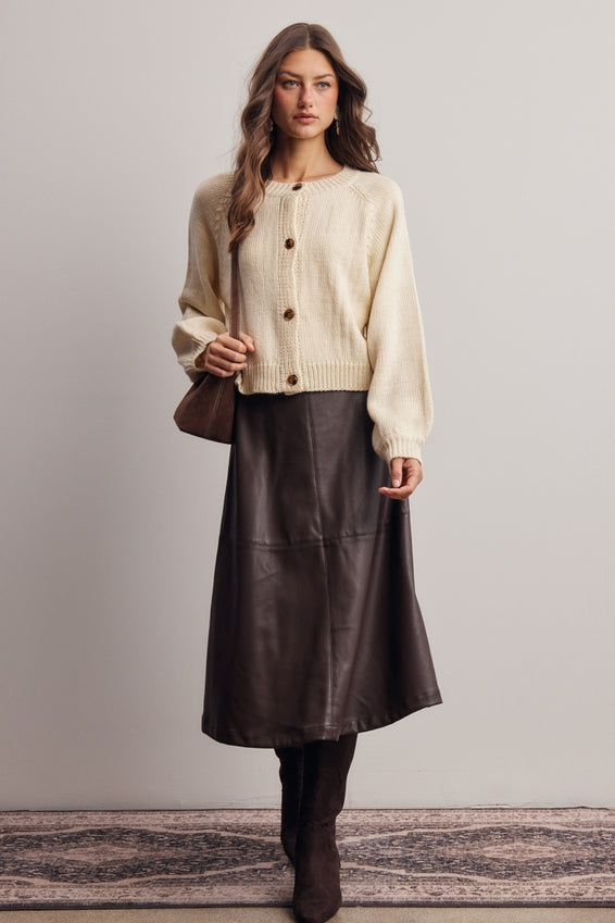 Forte Faux Leather A-Line Midi Skirt by Forte