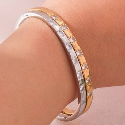 JOSSLYN by Wall to Wall 18K Stainless Steel Tarnish Free Rhinestone Bangle | 40B5146