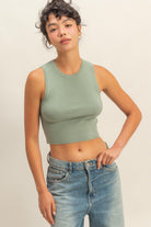 GOLDEN Mirabeau Cropped Tank Knit Top Sage Green