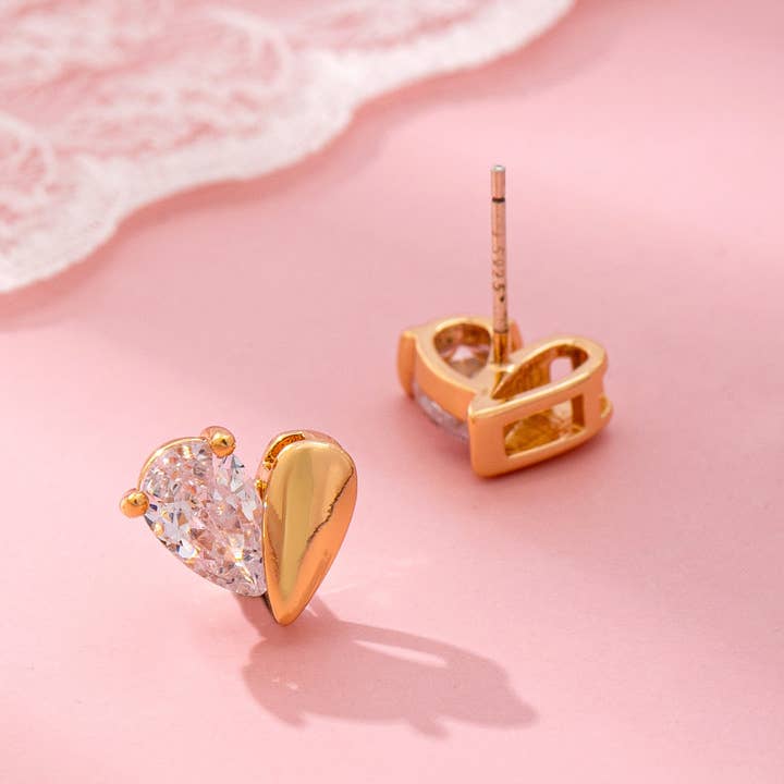 JOSSLYN by Wall to Wall Heart-Shaped Crystal Stud Earrings | 80E61918 by JOSSLYN by Wall to Wall