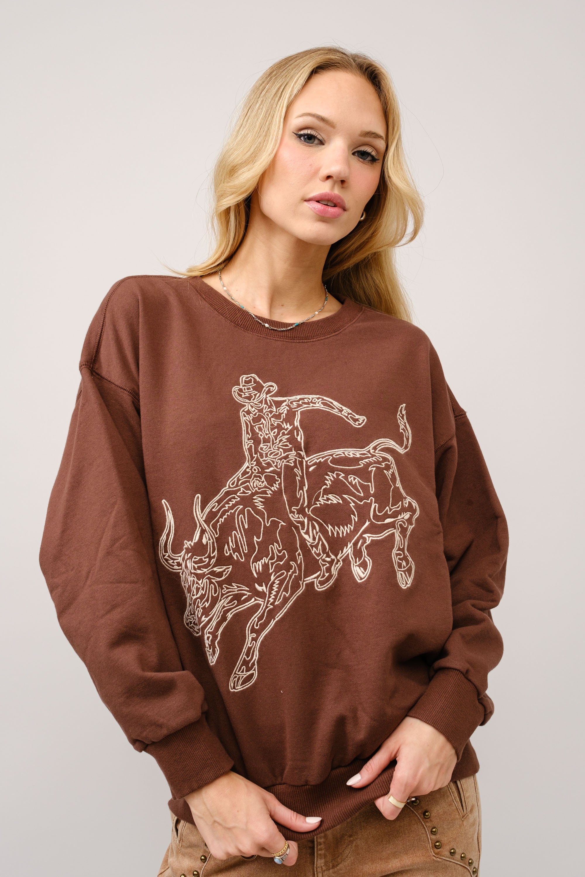 GOLDEN Odetta Embroidered Western Pullover Sweatshirt