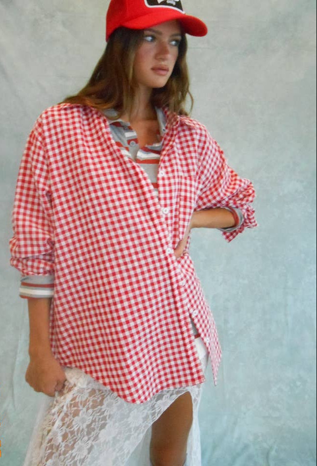 Mimosa Oversized Gingham Button Down Shirt