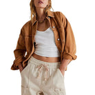 Dipped Shop Trendy Loose Solid Color Denim Jacket - Brown