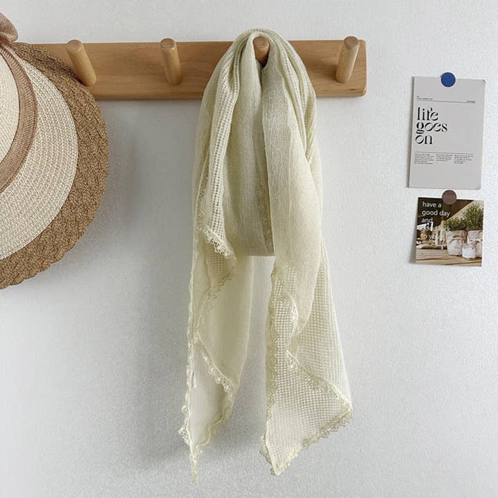 Funkyrel Atzbranding Limited Scarvii - Solid Color Scarf with Floral Lace Trim Beige