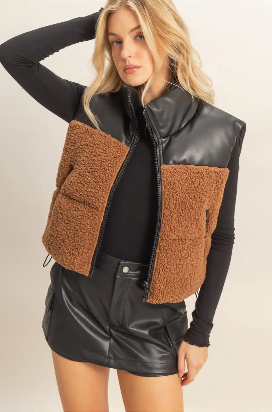HYFVE  Sherpa Pu Puffer Vest in Toast