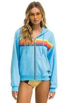 Aviator Nation 5 Stripe Relaxed Zip Hoodie Sky Neon Rainbow