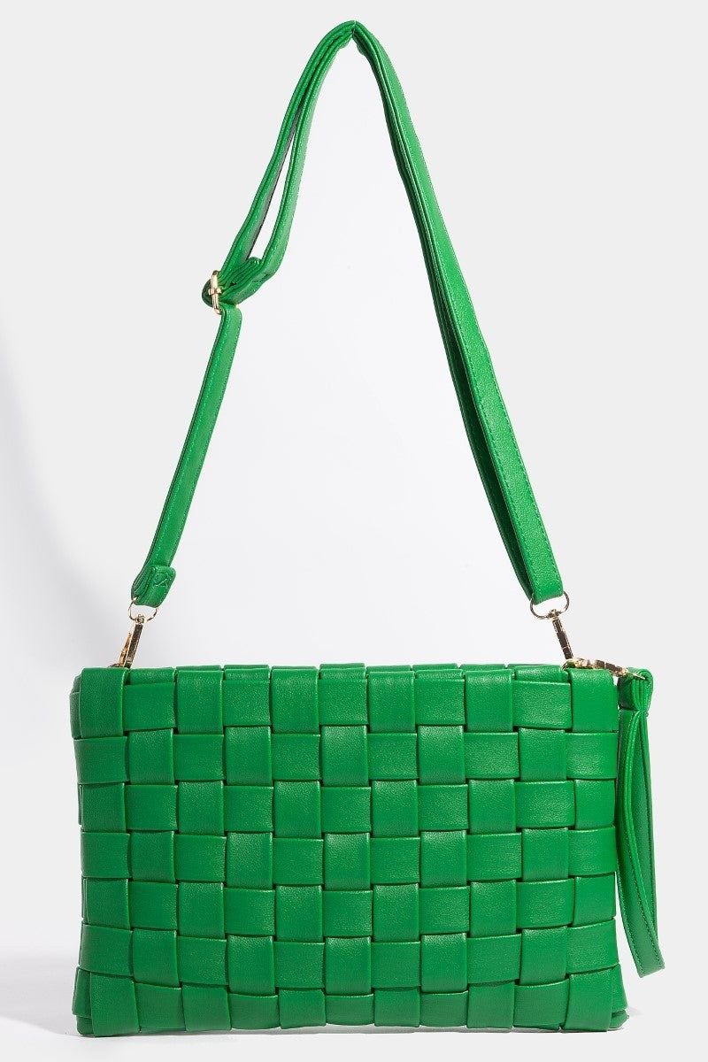GOLDEN Verenice Leather Basket Weave Hand Bag Green
