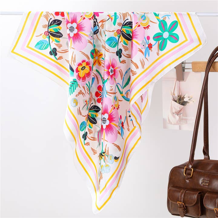 JOSSLYN by Wall to Wall Multi-Color Floral Silk-Feel Scarf | 40SC704 by JOSSLYN by Wall to Wall
