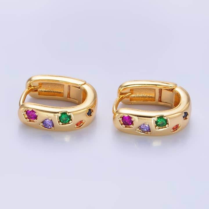 Aim Eternal 24K Gold Filled Multicolor Cz U-Shaped Huggie Earrings
