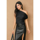 Dress Forum Dull Satin Asymmetrical Shoulder Top - Black
