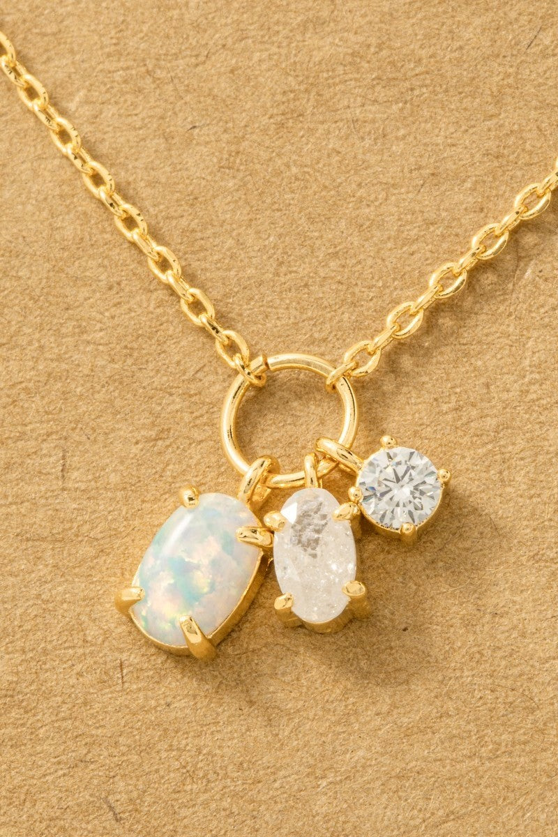 GOLDEN Dainty Opal Crystal Charm Necklace