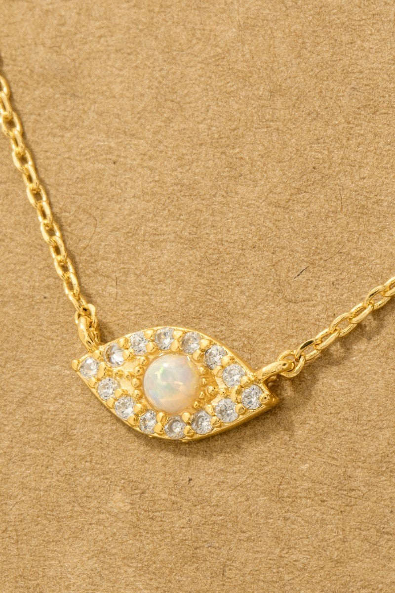 GOLDEN Gold Dipped Opal Studded Evil Eye Charm Necklace