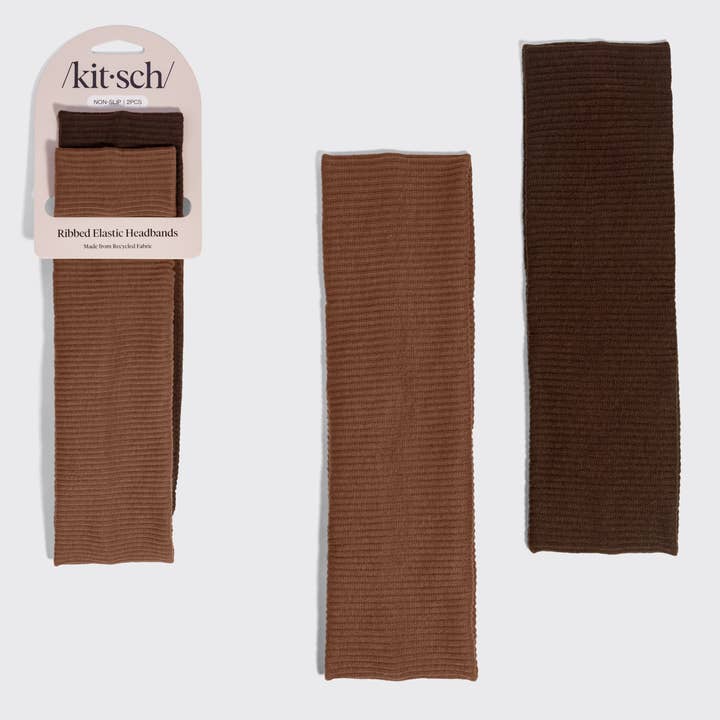 Kitsch Recycled Fabric Ribbed Elastic Headbands 2pc Set by Kitsch