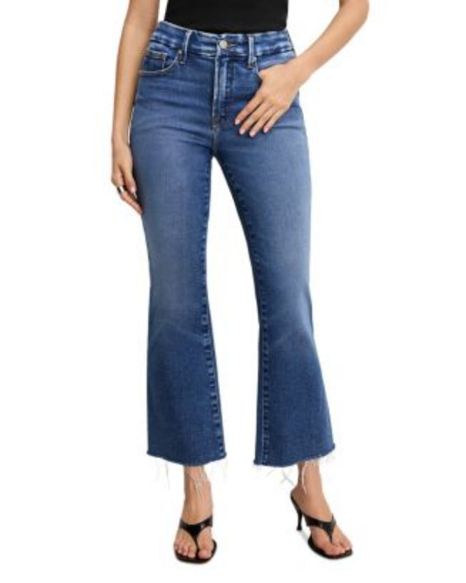 Good American Soft Tech Good Legs Cropped Mini Boot Jeans in Indigo818 - Indigo818