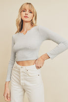 Golden Bellaryn Long Sleeve Split Neck Top in Baby Blue